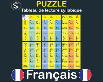 FRENCH Reading syllables Poster | Le tableau de lecture CURSIVE | Printable Puzzle for syllabic reading | French classroom Decor | DIGITAL