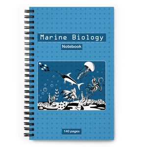 BIOLOGIA MORSKA Notatnik spiralny, kompozycja z papieru w kropki, dla uczniów, nauczycieli i specjalistów biologii morskiej.