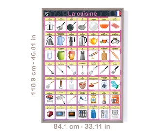 La cuisine | FRENCH kitchen utensils vocabulary large wall Poster for homeschool and Classroom decoration | Digital Download