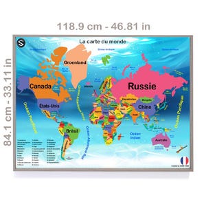 La Karte Du Monde | FRANZÖSISCH Weltkarte mit 5 Hintergründen | großes Poster für Geographie Klassenzimmer Dekoration | Digitaler Download | [5 Designs]