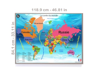 French World Map Poster: Geography Classroom Decor (Digital Download)