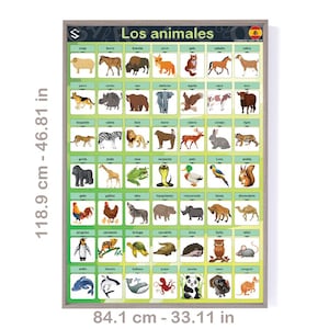 SPANISH Animals Vocabulary Printable LARGE wall Poster| Los Animales Wall Art, for classrooms hangings, and homeschooling | Digital Download