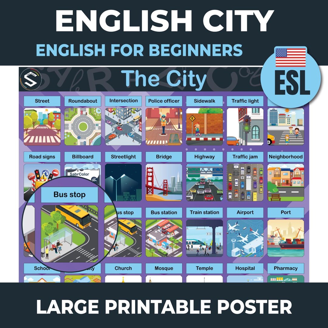 English City Vocabulary Poster for Kids, ESL Urban Words Chart ...