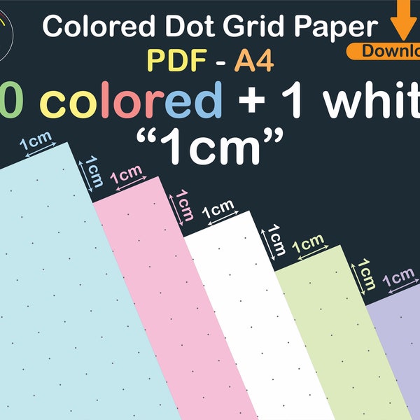 Coloured Dot Grid Paper / A4 journal / 1cm Grid / Soft colours / Drawing Paper / Science materials / Teaching Materials/ KDP Resources