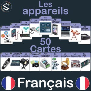 FRENCH Devices Vocabulary flashcards for school, game rooms and homeschool uses | Les Appareils électriques | DGITAL DOWNLOAD
