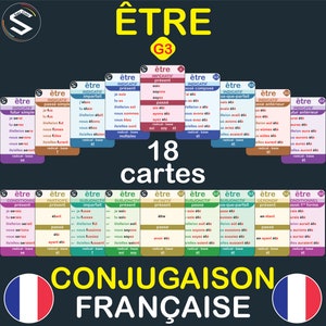 Verbe (ÊTRE) à TOUS Les Temps, conjugaison Flash Cards, Conjugaison des verbes les plus utilisés, Matériel d'enseignement du français