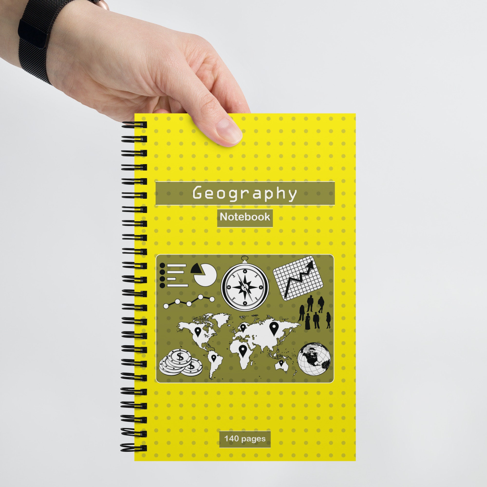 GEOGRAPHY Spiral notebook, Dotted paper composition For Students and teachers.