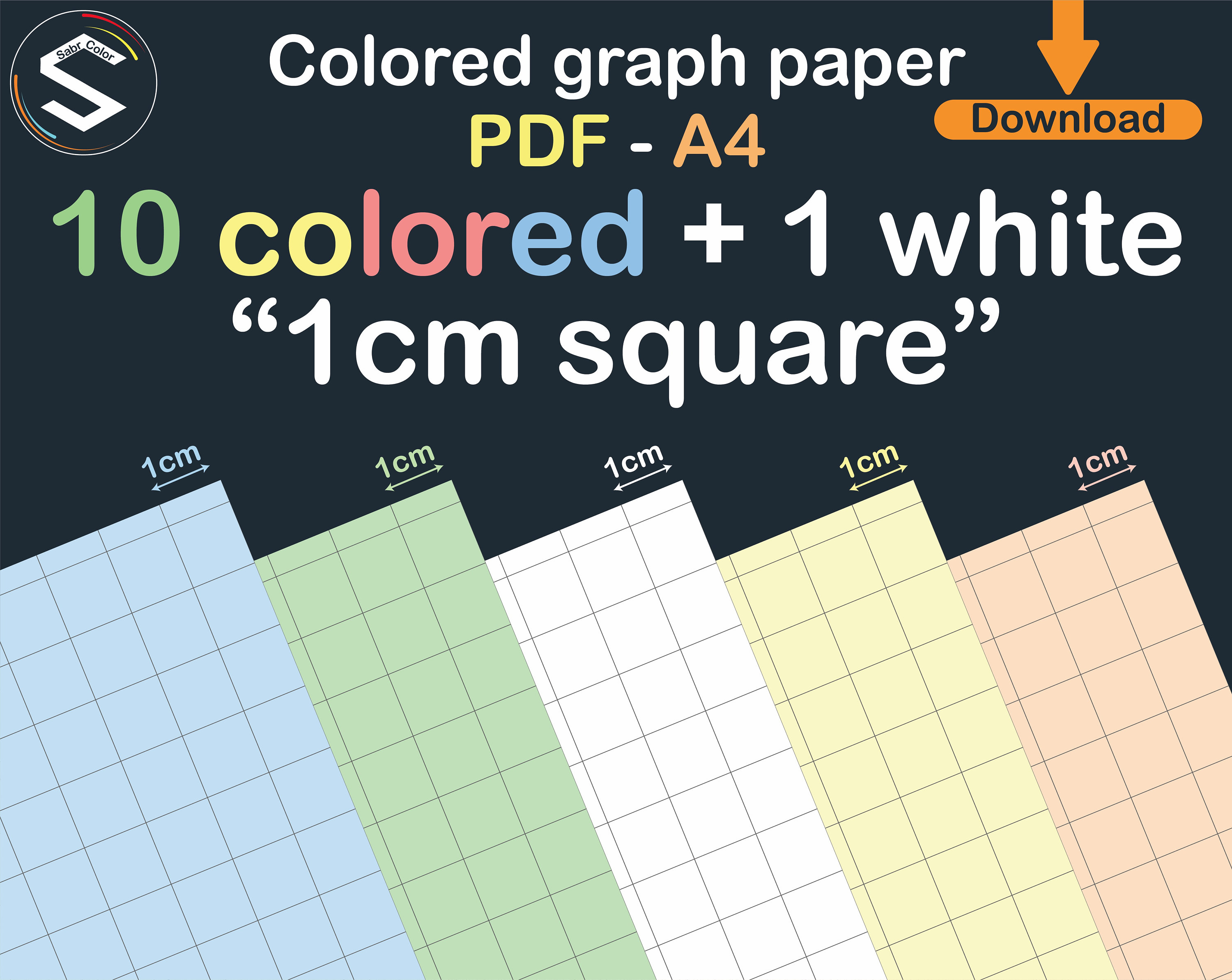Coloured Squared Graph Paper / A4 Journal / 1cm Grid / Soft Lines / for