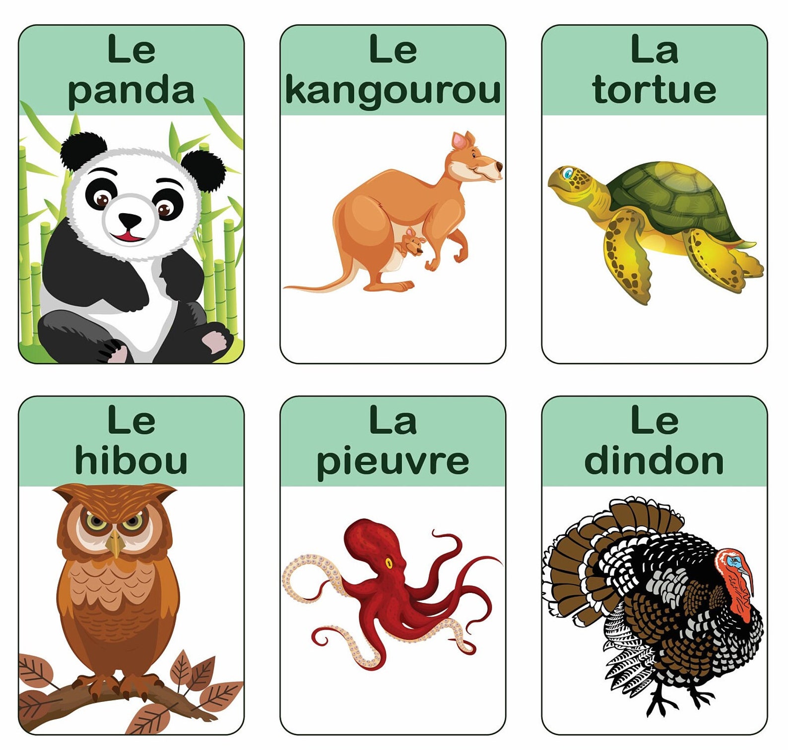 French Animals Printable School Flashcards / Les Animaux / Etsy