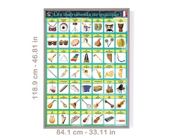 FRENCH musical instruments vocabulary Large printable Poster | Les instruments de musique | DIGITAL DOWNLOAD