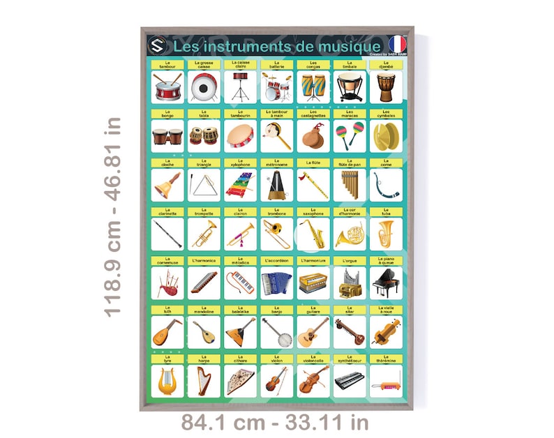 FRENCH Musical Instruments Vocabulary Large Printable Poster | Les ...