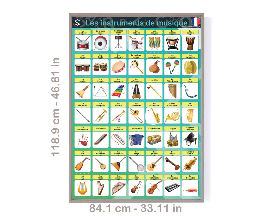 FRENCH musical instruments vocabulary Large printable Poster | Les instruments de musique | DIGITAL DOWNLOAD