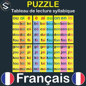 FRENCH syllabic Reading puzzled colored poster | Le tableau de lecture en PUZZLE | lecture syllabique | Digital Download [PDF]