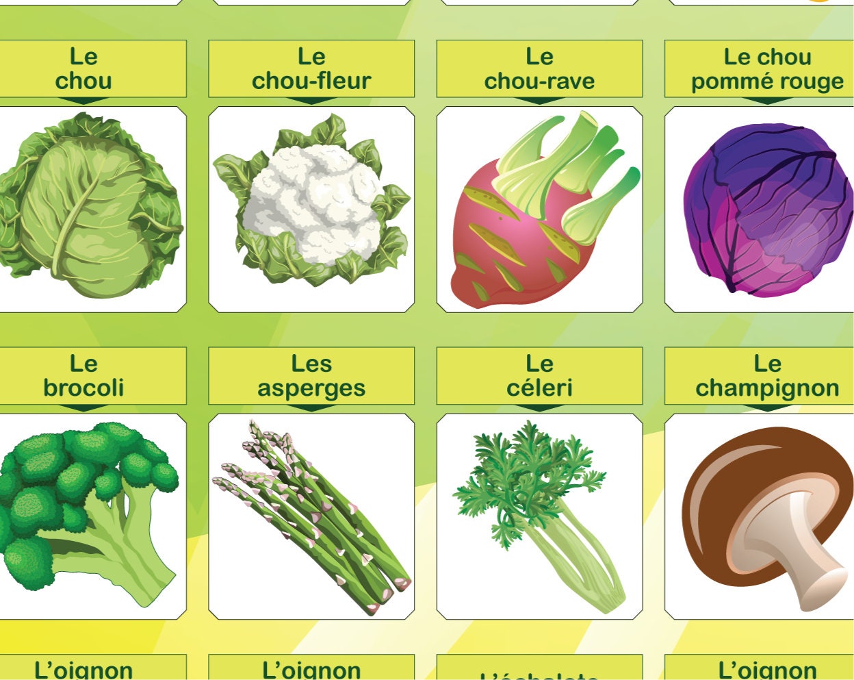 Les Légumes FRENCH Vegetables Vocabulary Large Printable Poster Colored