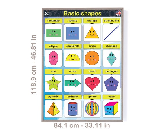 English geometric basic shapes vocabulary LARGE wall poster