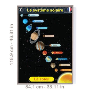 Le système solaire / Cartel grande imprimible del sistema solar francés para profesores de ciencias / nombres de planetas en francés / Descarga digital