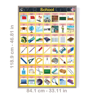 Vocabulario de útiles escolares en inglés Póster extra grande para decoración de aulas y salas de juegos / DESCARGA DIGITAL