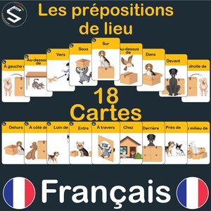 French Prepositions Flashcards: Language Learning Resource (Digital Download, A3/A4 PDF)