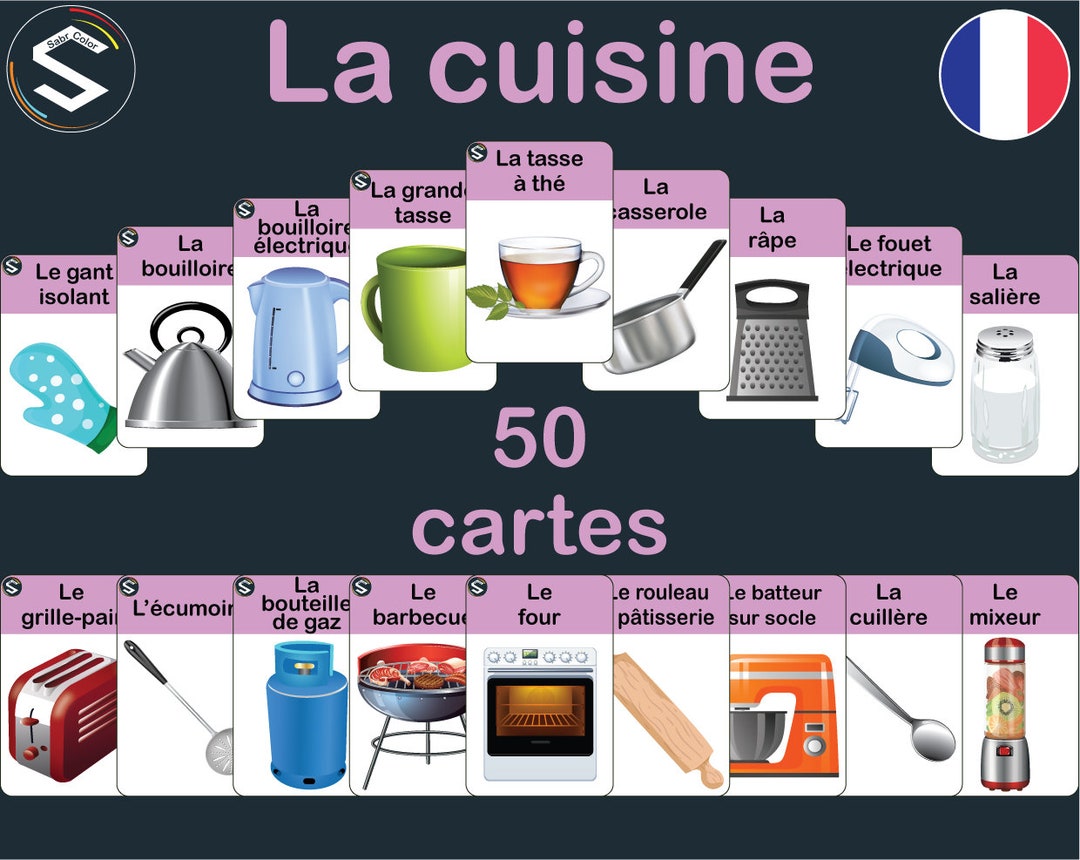 FRANCÉS Utensilios de cocina y vocabulario de cocina Tarjetas - Etsy España
