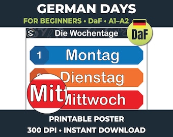 German Days of the Week Poster | Educational Wall Art (Digital Download)