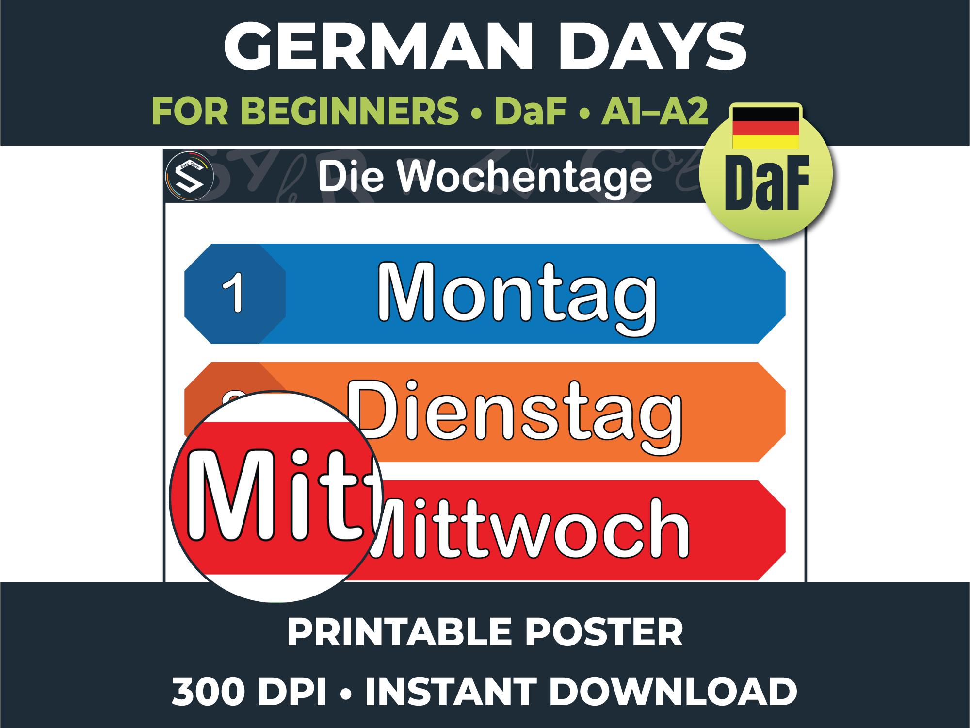 German Days of the Week Poster | Educational Wall Art (digital Download ...