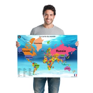 La Karte Du Monde | FRANZÖSISCHE Weltkarte Poster für Geographie Klassenzimmer | Digitaler Download | [5 Verhältnisse]