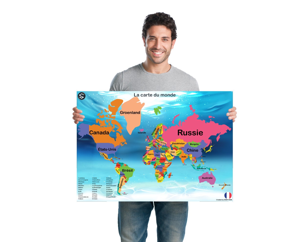 French World Map Poster: Geography Classroom Decor (Digital Download)
