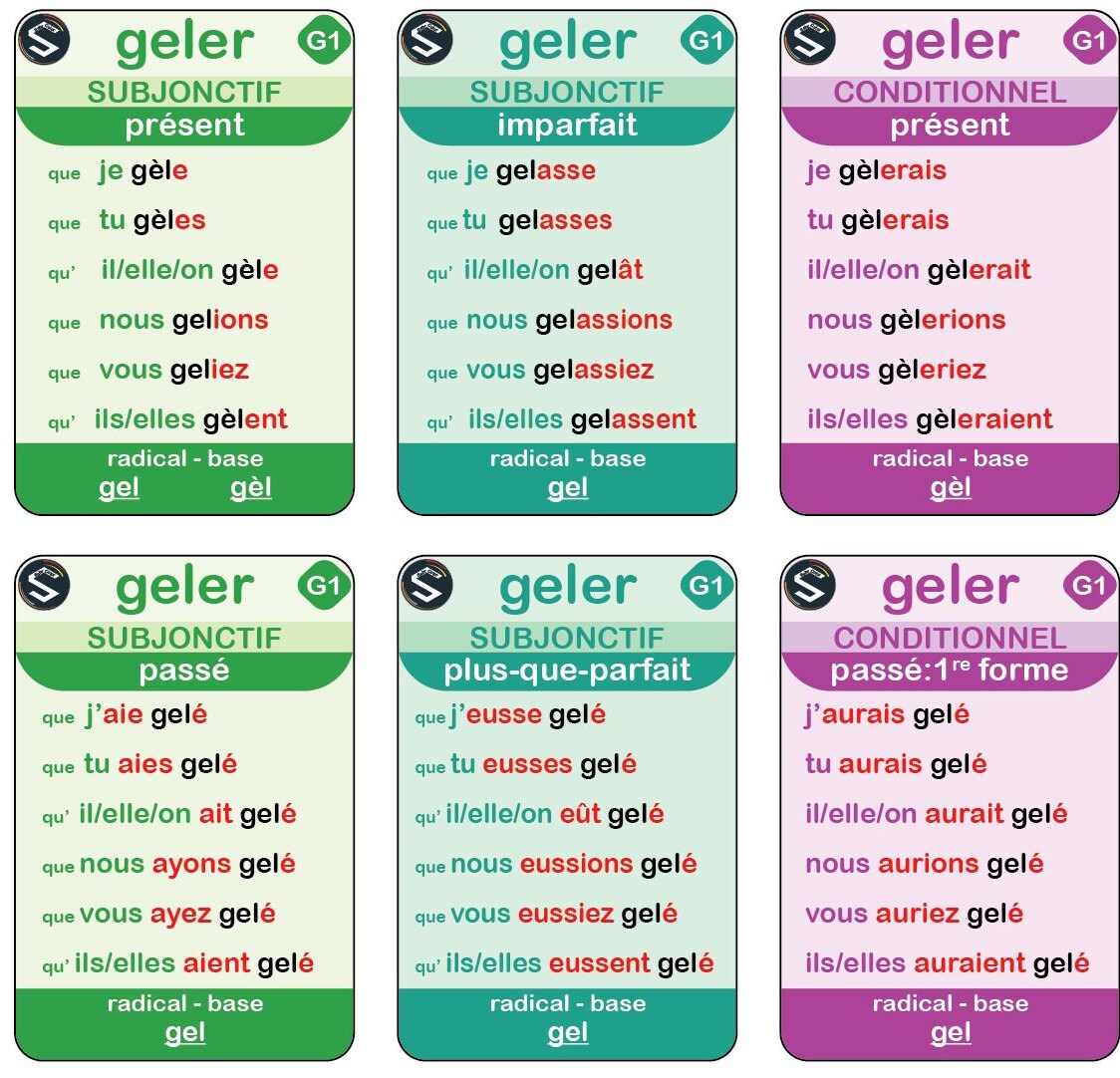 Geler Au Present De L Indicatif Conjugaison du Verbe GELER à TOUS Les Temps Conjugaison des - Etsy France