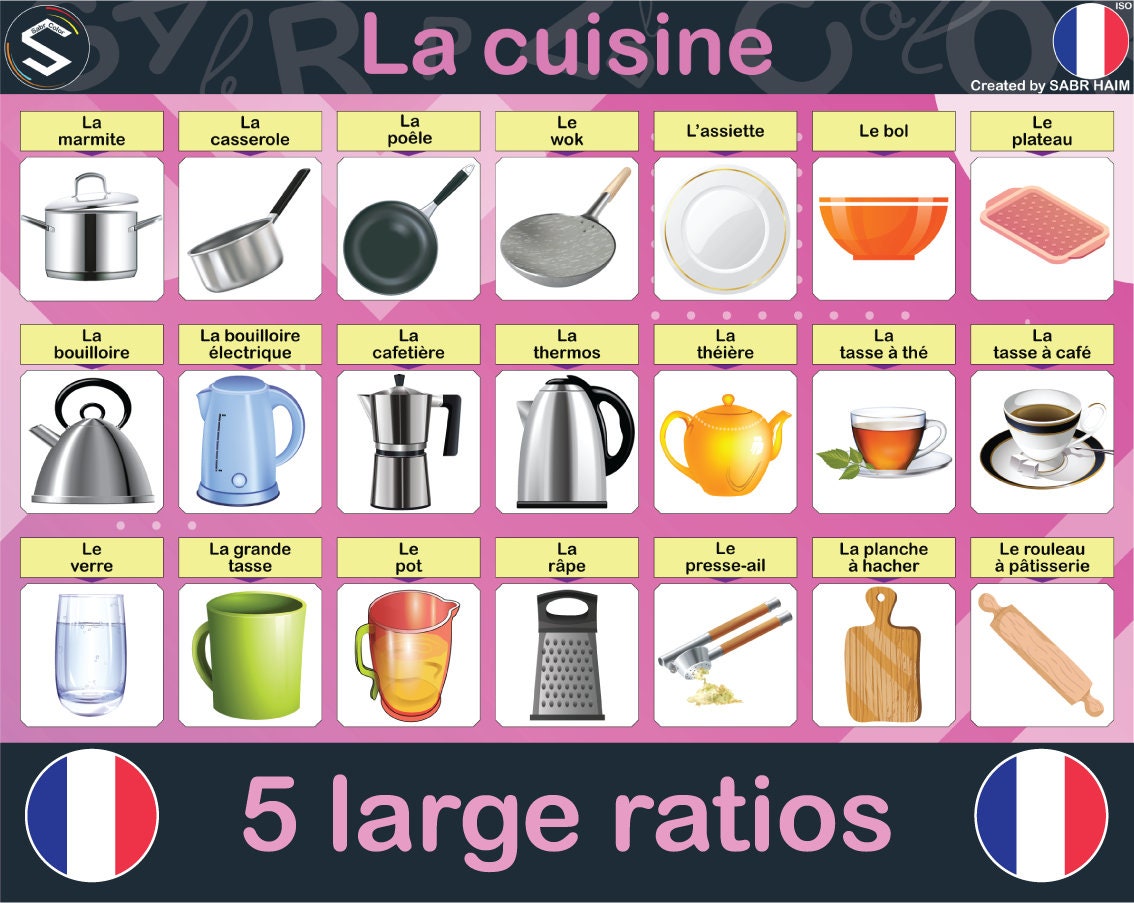 Les ustensiles de cuisine  Learn french, Learn french fast, French  flashcards
