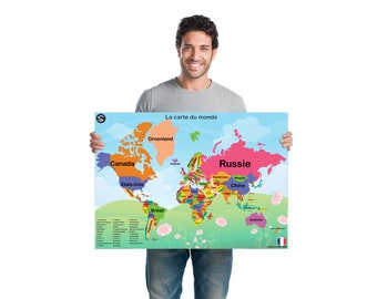 French World Map Poster: Nature Background Classroom Decor (Digital Download)