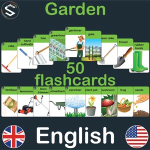 ENGLISCH Garten Vokabelkarten zum Ausdrucken | Gartengeräte Lexikon Karten | DIGITALER DOWNLOAD