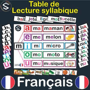 341 枚のフラッシュカード付きフランス語単語読み取りボード | 音節表 | 印刷可能なモンテッソーリ教材 | デジタル ダウンロード