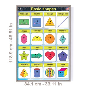 English geometric basic shapes vocabulary LARGE wall poster for kindergarten math and game rooms hangings | Digital Download