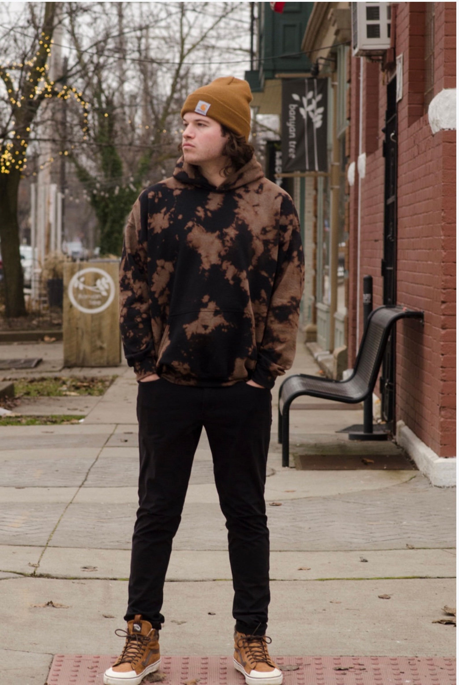 Bleach Dye Hoodie/Black/Cozy/Hoodie Etsy