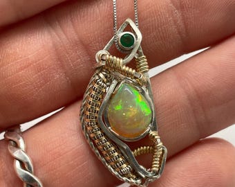 Pendant with natural emerald and tourmaline