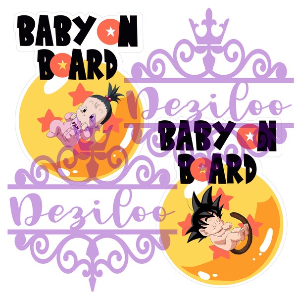 Baby on Board Goku, Pan, Bulla or Trunks in Dragon Ball Waterproof UV resistant Stickers Multiple Sizes Available