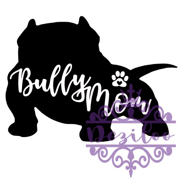 Exotische Bully Moeder Hond Ras Silhouet Cursive Canine Pet Digital Download Cut File SVG, PNG, JPG