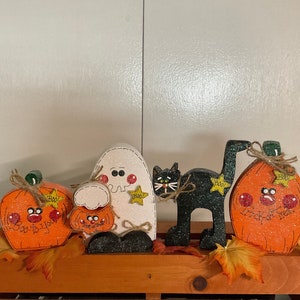 Halloween Wooden Ghost, Pumpkin and Black Cat