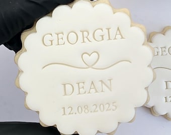 Custom Wedding Cookie Stamp: Personalized Fondant Embosser, Cake Icing Stencil, Double Sided Cookie Cutter
