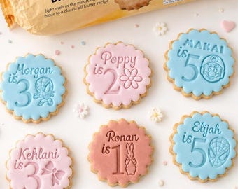 Personalised Birthday Cookie Stamp | Custom Name and Age | M&S Biscuit Stamp | Acrylic Fondant Embosser