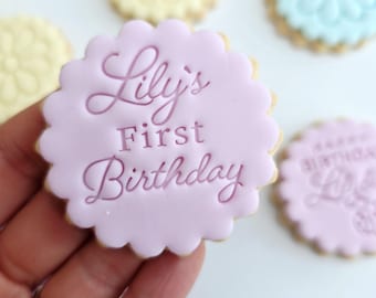 Personalized First Birthday Cookie Stamp Set: M&S Size, Fondant Biscuit Stamp, Custom cookie