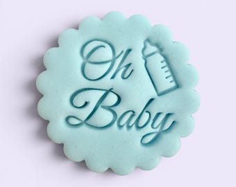 M&S size  Oh baby Cookie Stamp with bottle, Baby Showers and Birthdays! cookie cutter, personalised cookie stamp, clay stamp
