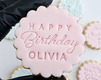 Personalized Birthday Cookie Stamp: Custom Fondant Embosser, M&S Biscuit Size, Double Sided Cookie Cutter