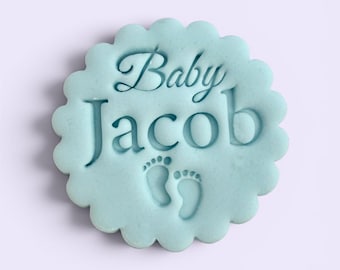 M&S size  Customised Baby Name Cookie Stamp with baby feet, Baby Showers and Birthdays! cookie cutter, personalised cookie stamp, clay stamp