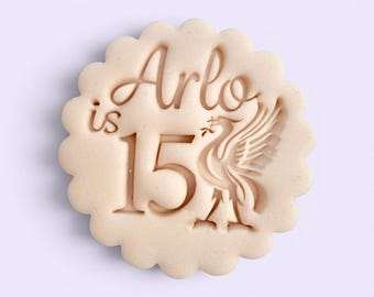 M&S Personalized Cookie Embosser with football crest: Elegant Script, All butter Biscuits, Double Sided Cookie Cutter, Scalloped and Circle
