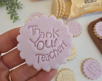 Pieczątka do ciastek „Dziękuję nauczycielowi” – Wytłaczarka do ciastek z okazji ukończenia szkoły – Pasuje do ciastek maślanych M&S All Butter Biscuits – Zestaw foremek do fondantu