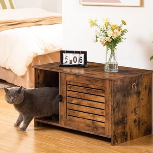 Wooden Cat Litter Enclosure, Concealed Litter Box Cabinet, Wood Cat Large House, Cat Furniture, Pet Furniture, Wood Cat Shelf Cat Bed