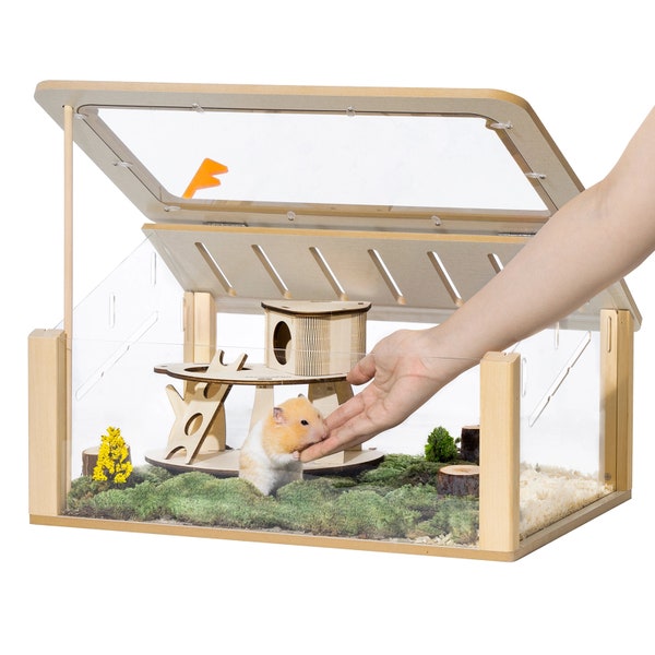 Wooden Hamster Cage with Hamster House, Wood Hamster House, Pet Furniture, Small Pet Animal Cage, Small Pet House, Hamster Furniture