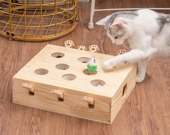 Houten kattenspeelgoed, Interactief kattenspeelgoed, Kattenpuzzelspeelgoed, Kattenmeubilair, Huisdiermeubilair, Huisdier interactief speelgoed, Muis kattenspeelgoed, haarbal kattenspeelgoed