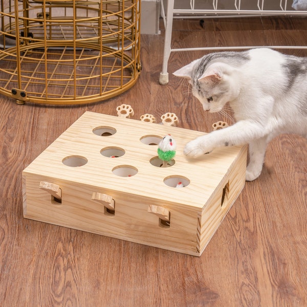 Hölzernes Katzenspielzeug, Interaktives Katzenspielzeug, Katzenpuzzlespielspielzeug, Katzenmöbel, Haustiermöbel, Interaktives Haustierspielzeug, Mauskatzenspielzeug, Pelzkugelkatzenspielzeug